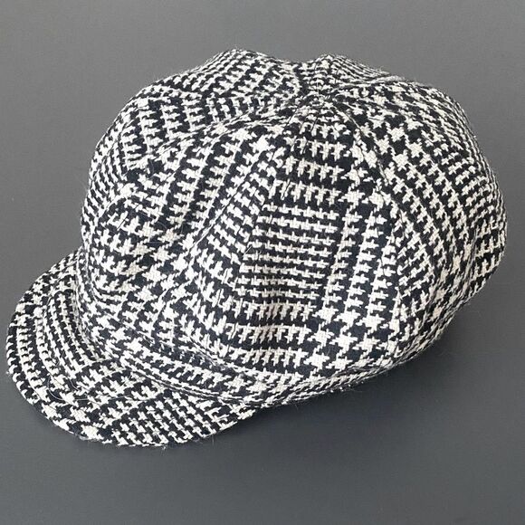 Wool Blend Houndstooth Newsboy Cap Black & Cream OS Boho Urban Casual Preppy main image 7